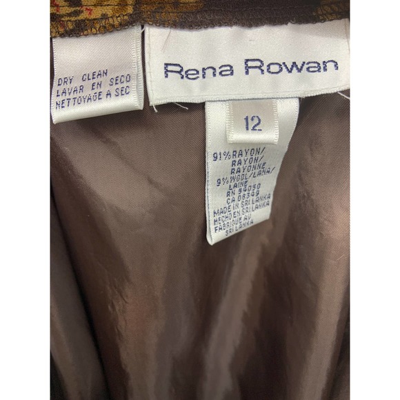 Vtg Rena Rowan Brown Floral Rayon Wool Blend Midi Skirt Size 12 NWT Old Stock - Picture 5 of 7